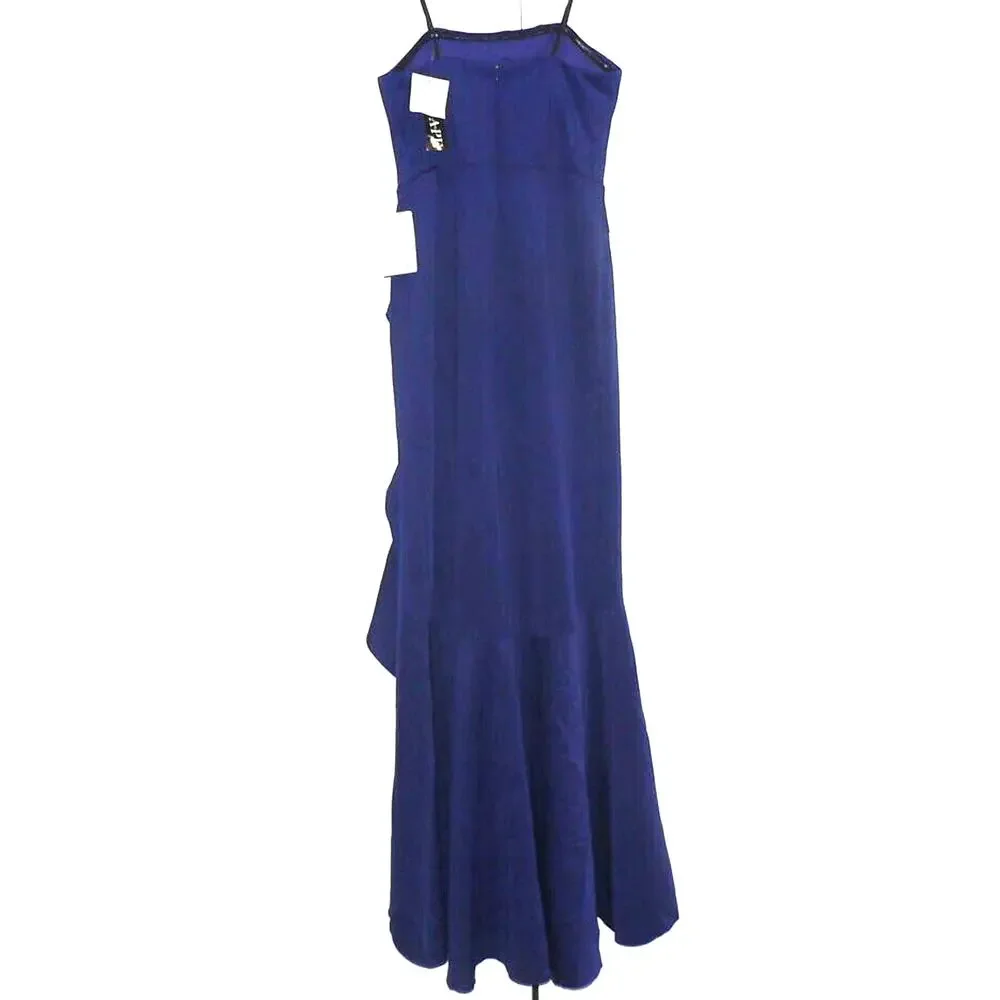 Xscape Strapless Side‎ Ruffle Drape Scuba Crepe Gown in Marine Blue Size 6 $239